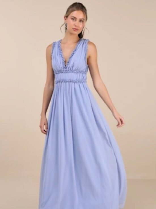 Lulus Dresses & Skirts - Lulus Helvia Light Blue Ruffled Sleevelessl Maxi Dress